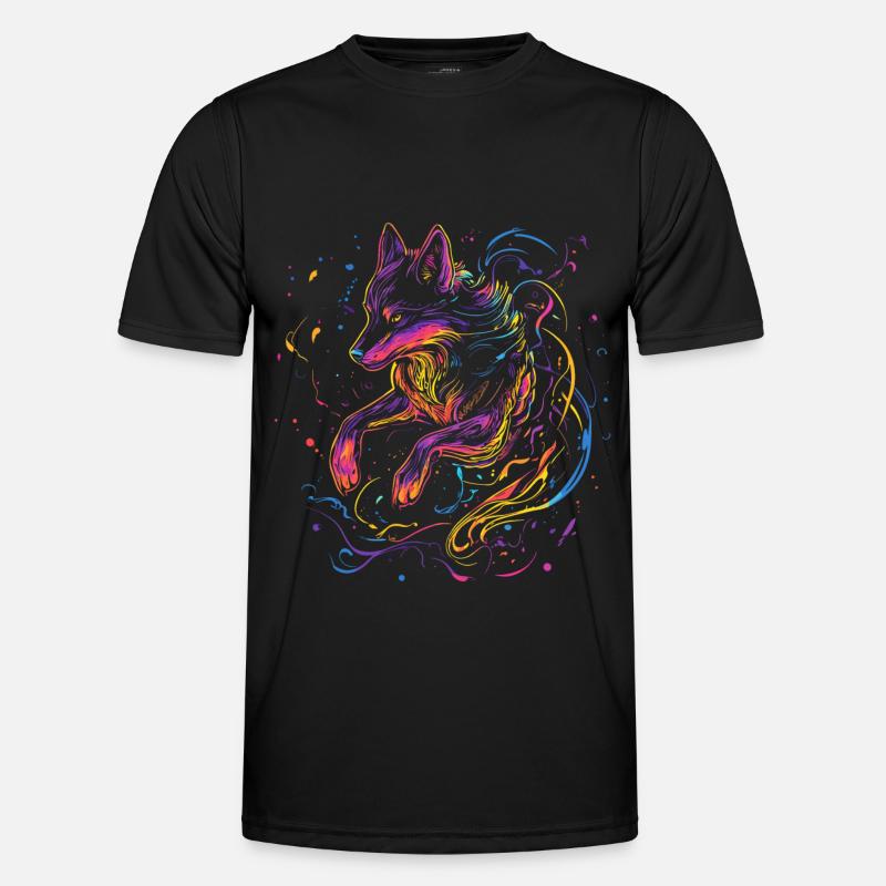Wolf Wolf Head Wolves Wolf Pack Nature Neon Colorful - Men's Functional T-Shirt - black