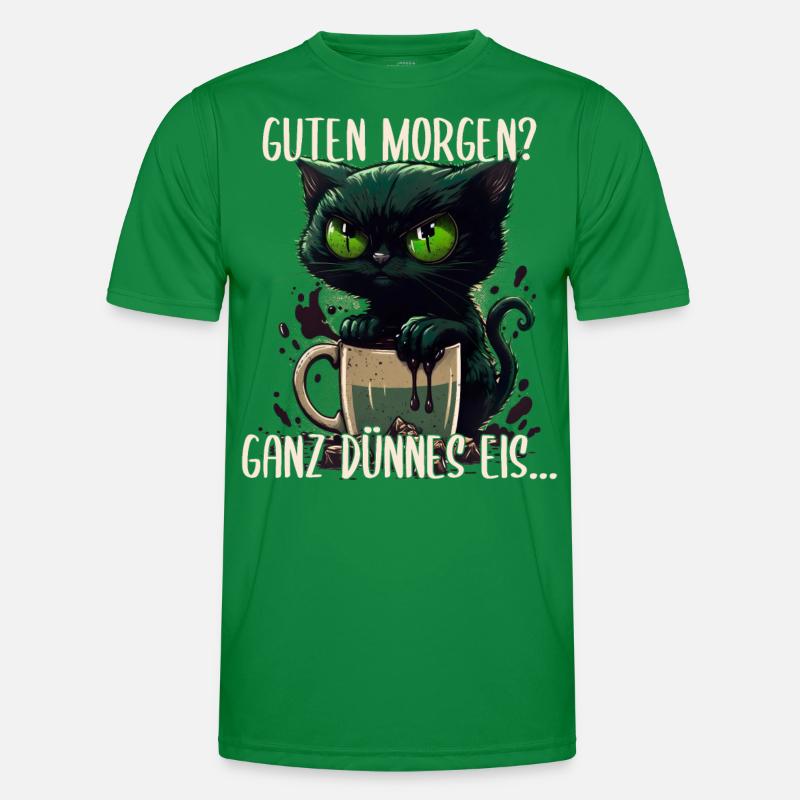 Guten Morgen Dünnes Eis Böse Katze mit Kaffee Männer Funktions-T-Shirt