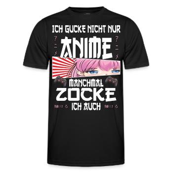 Ich gucke nicht nur Anime manchmal zocke ich auch - Männer Funktions-T-Shirt - Schwarz - Vorne - AI Model Male 178 dark (178cm)