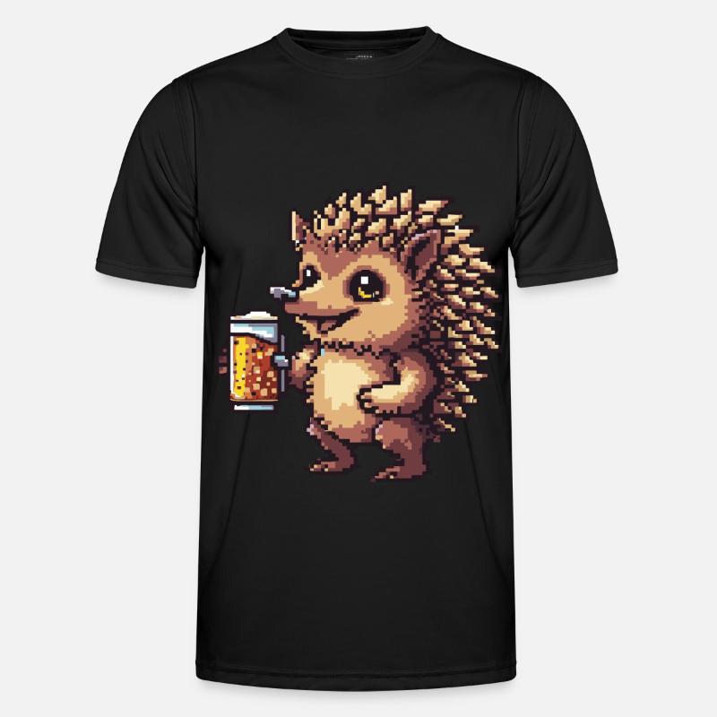 Igel Pixel Bier - Männer Funktions-T-Shirt - Schwarz