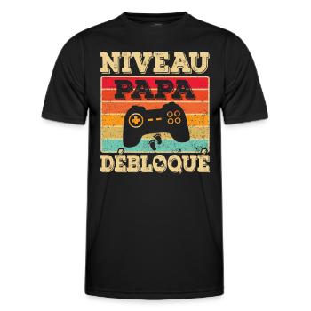 Annonce Grossesse Futur Papa Niveau Papa Débloqué - T-shirt sport Homme - noir - Devant - AI Model Male 178 dark (178cm)