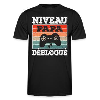 Futur Papa Annonce Grossesse Niveau Papa Débloqué - T-shirt sport Homme - noir - Devant - AI Model Male 178 dark (178cm)