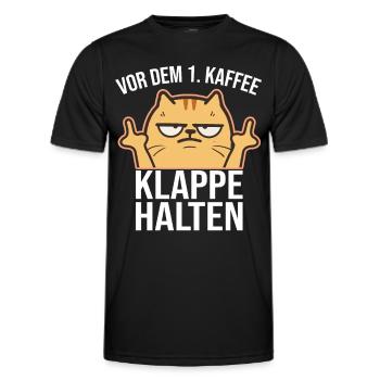 Vor dem 1. Kaffee Klappe halten lustige Katze - Männer Funktions-T-Shirt - Schwarz - Vorne - AI Model Male 178 dark (178cm)