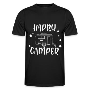 Happy Camper Travel Caravan Camping Quotes - Männer Funktions-T-Shirt - Schwarz - Vorne - AI Model Male 178 dark (178cm)