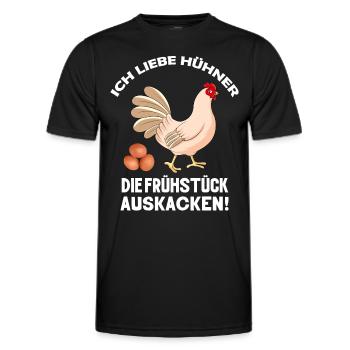 Ich liebe Hühner die Frühstück kacken Huhn Sprüche - Männer Funktions-T-Shirt - Schwarz - Vorne - AI Model Male 178 dark (178cm)