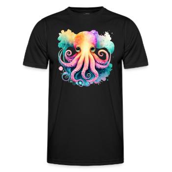 Underwater World Baby Octopus Fish in Watercolor - Männer Funktions-T-Shirt - Schwarz - Vorne - AI Model Male 178 dark (178cm)