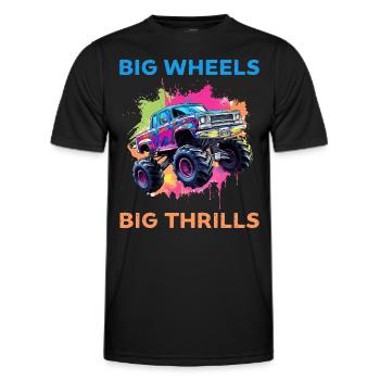 Big Wheels big thrills funny Truck Cars Sayings - Männer Funktions-T-Shirt - Schwarz - Vorne - AI Model Male 178 dark (178cm)
