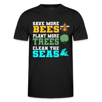 Save More Bees Plant More Trees Clean The Seas - Men's Functional T-Shirt - black - Front - AI Model Male 178 dark (178cm)
