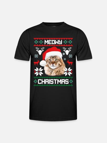 Meowy Natale Gatto Maine Coon Merry Xmas - Maglietta sportiva per uomo - nero