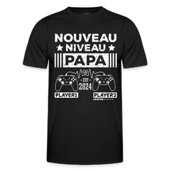 Nouveau niveau papa 2024 idée cadeau futur père - T-shirt sport Homme - noir - Devant - AI Model Male 178 dark (178cm)