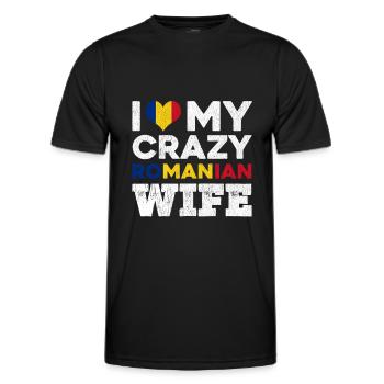 Mens roumain impression | J’aime mon roumain fou - T-shirt sport Homme - noir - Devant - AI Model Male 178 dark (178cm)