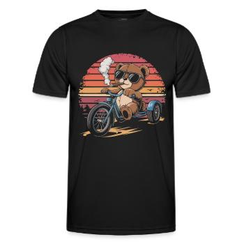 Teddybär mit Sonnenbrille auf Dreirad mit Zigarre - Männer Funktions-T-Shirt - Schwarz - Vorne - AI Model Male 178 dark (178cm)