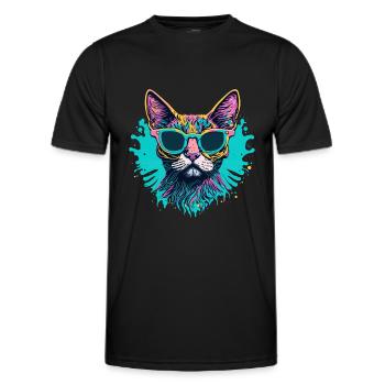 Colourful Splash Art Cat Design - Men's Functional T-Shirt - black - Front - AI Model Male 178 dark (178cm)