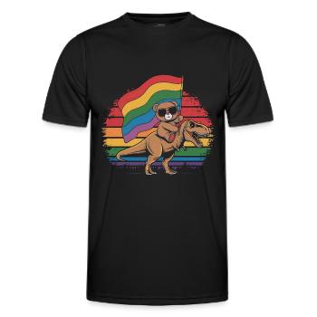 Teddy Bear Rides Dinosaur LGBTQ Rainbow Banner - Men's Functional T-Shirt - black - Front - AI Model Male 178 dark (178cm)