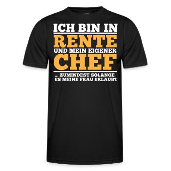 Rente Spruch. Eigener Chef solange Frau es erlaubt - Männer Funktions-T-Shirt - Schwarz - Vorne - AI Model Male 178 dark (178cm)