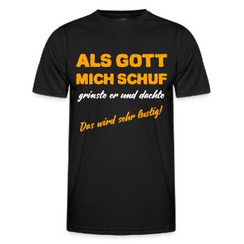 Als Gott mich Schuf grinste er lustige Gott Spruch - Männer Funktions-T-Shirt - Schwarz - Vorne - AI Model Male 178 dark (178cm)