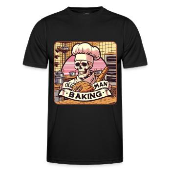 Old Man Baking Skull with Baker's Hat with Bread - Men's Functional T-Shirt - black - Front - AI Model Male 178 dark (178cm)