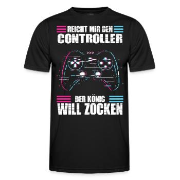 Reichet mir den Controller König will zocken - Männer Funktions-T-Shirt - Schwarz - Vorne - AI Model Male 178 dark (178cm)