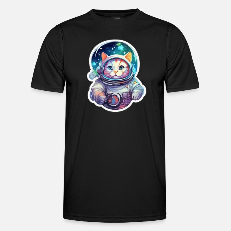Cat Space Astronaut Galaxy - Men's Functional T-Shirt - black