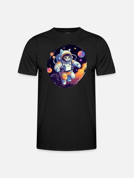 Cat Space Astro - Men's Functional T-Shirt - black