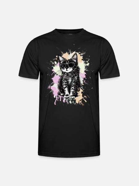 Cool cat with sunglasses - Men's Functional T-Shirt - black