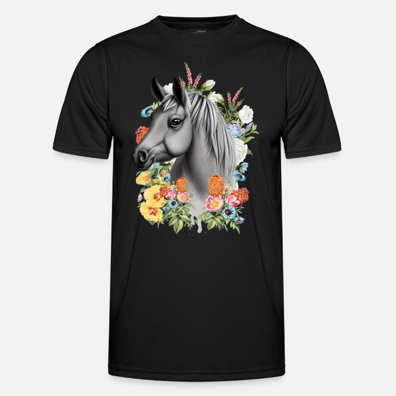Pferd Blumen - Männer Funktions-T-Shirt - Schwarz