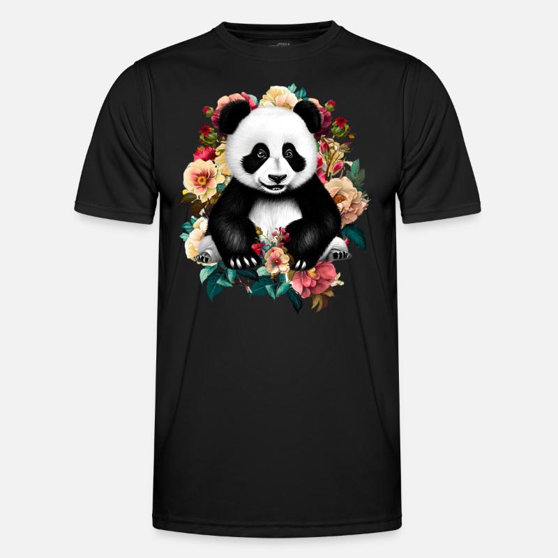 Panda Flowers - Men's Functional T-Shirt - black