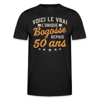 Voici le vrai l'unique bogosse depuis 50 ans - T-shirt sport Homme - noir - Devant - AI Model Male 178 dark (178cm)