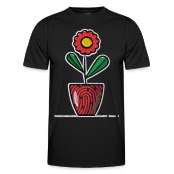 Flower in a pot as an embroidery motif - Men's Functional T-Shirt - black - Front - AI Model Male 178 dark (178cm)
