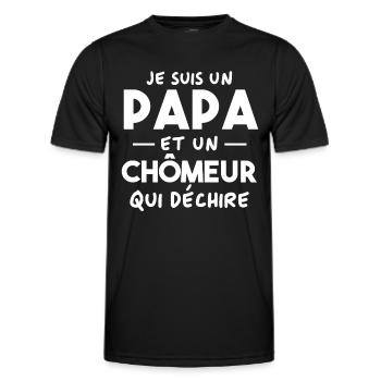 Je suis un papa et un Chômeur qui déchire - T-shirt sport Homme - noir - Devant - AI Model Male 178 dark (178cm)