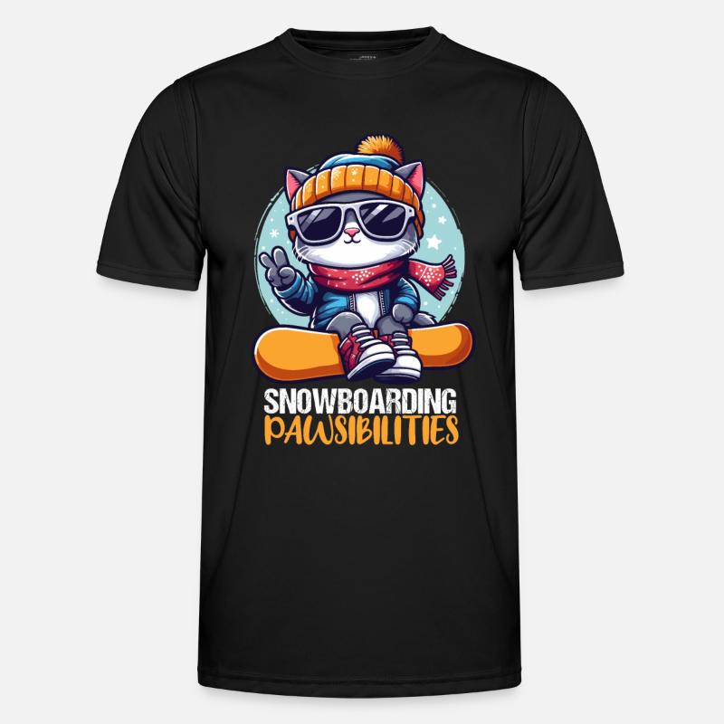Funny Snowboard Cat with Sunglasses Apparel - Men's Functional T-Shirt - black
