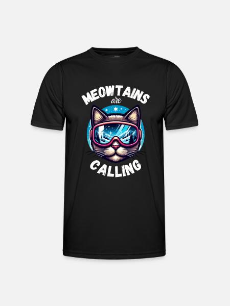 Katze Snowboard Ski laufen Winter Berge Skiurlaub - Männer Funktions-T-Shirt - Schwarz