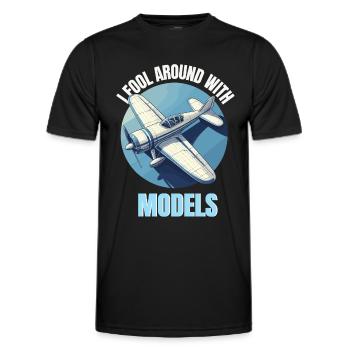 Modellbau Modellflugzeug Flugplatz fliegen lustig - Männer Funktions-T-Shirt - Schwarz - Vorne - AI Model Male 178 dark (178cm)