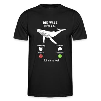 Die Wale rufen an - ich muss los - Spruch - Männer Funktions-T-Shirt - Schwarz - Vorne - AI Model Male 178 dark (178cm)