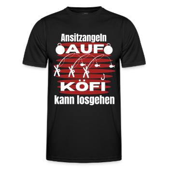 Ansitzangelnauf KöFi - Angler T-Shirt Angeln - Männer Funktions-T-Shirt - Schwarz - Vorne - AI Model Male 178 dark (178cm)