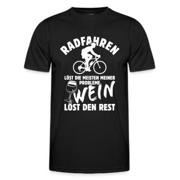 Radfahren löst meine Probleme - Wein Spruch - Männer Funktions-T-Shirt - Schwarz - Vorne - AI Model Male 178 dark (178cm)