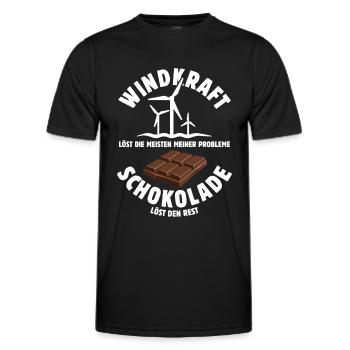 Windkraft löst meine Probleme - Schoko Spruch - Männer Funktions-T-Shirt - Schwarz - Vorne - AI Model Male 178 dark (178cm)