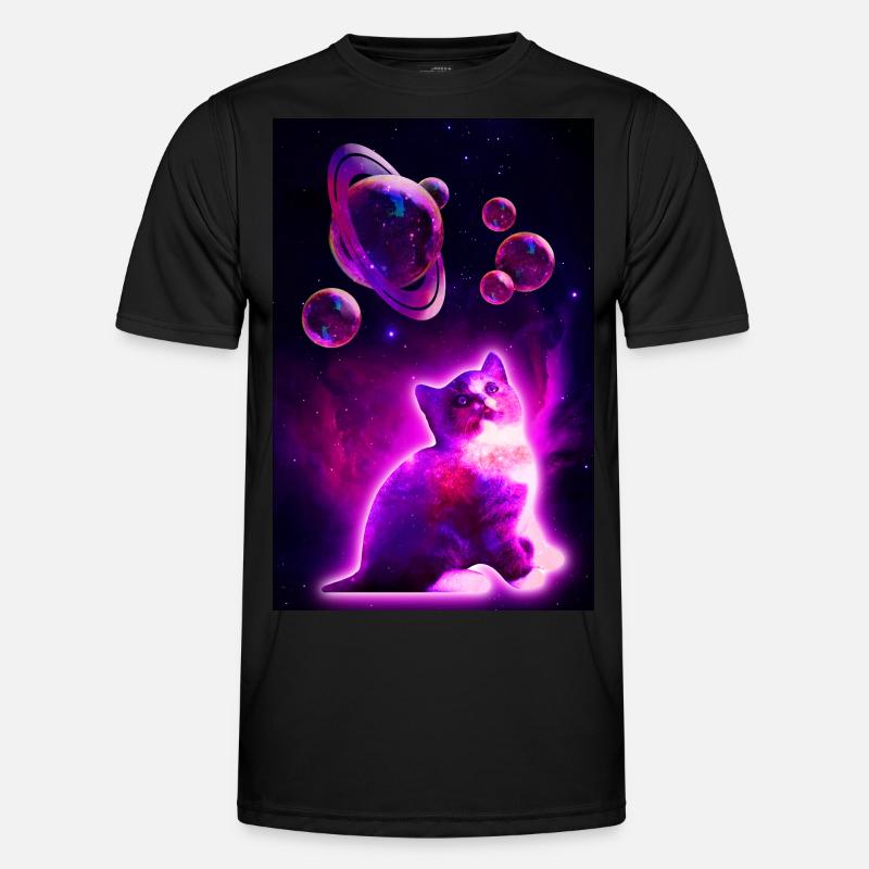 Space Bubble Kitty - Männer Funktions-T-Shirt - Schwarz