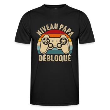 Papa niveau débloqué rétro t shirt père gamer geek - T-shirt sport Homme - noir - Devant - AI Model Male 178 dark (178cm)