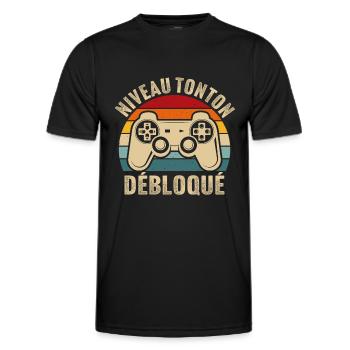 niveau tonton débloqué rétro oncle gamer geek - T-shirt sport Homme - noir - Devant - AI Model Male 178 dark (178cm)