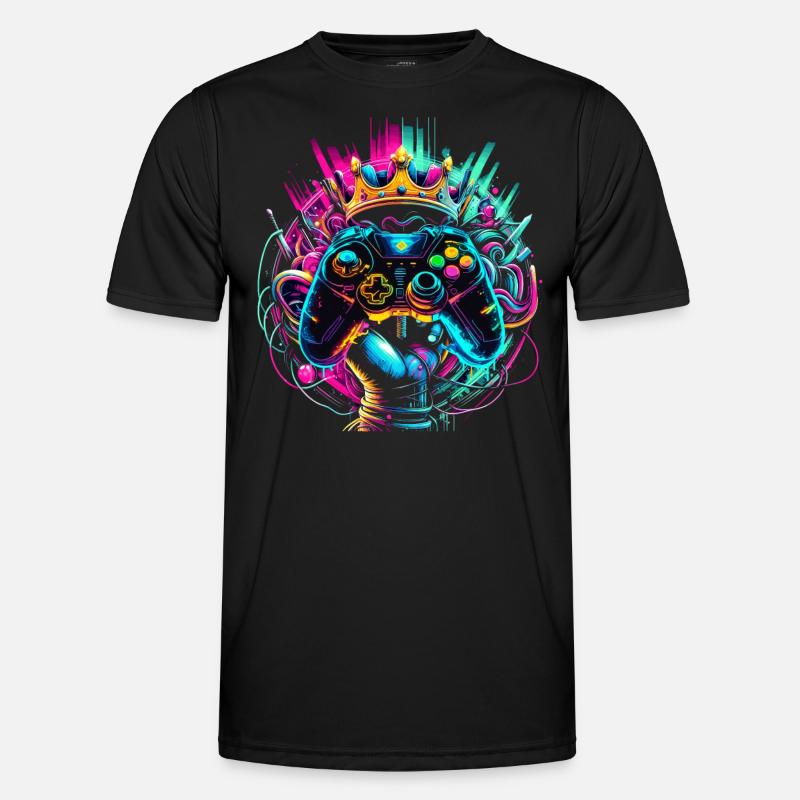 Elite Gaming Held Controller & Krone - Männer Funktions-T-Shirt - Schwarz