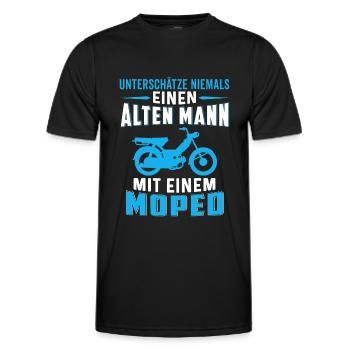 Alten mann mit einem Moped - Männer Funktions-T-Shirt - Schwarz - Vorne - AI Model Male 178 dark (178cm)