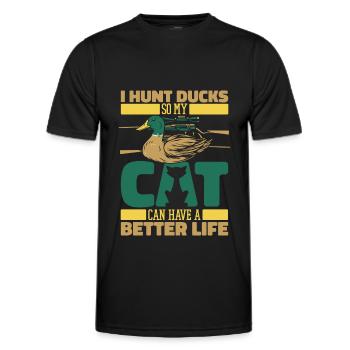 Duck Hunting Duck Hunting Cat - Men's Functional T-Shirt - black - Front - AI Model Male 178 dark (178cm)