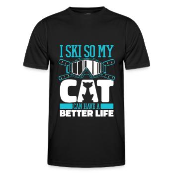 Skiing Apres Ski Cat - Men's Functional T-Shirt - black - Front - AI Model Male 178 dark (178cm)