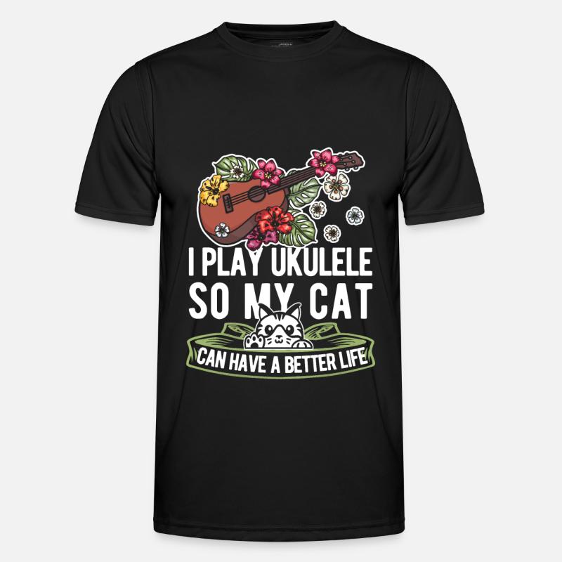Ukulele Katze - Männer Funktions-T-Shirt - Schwarz