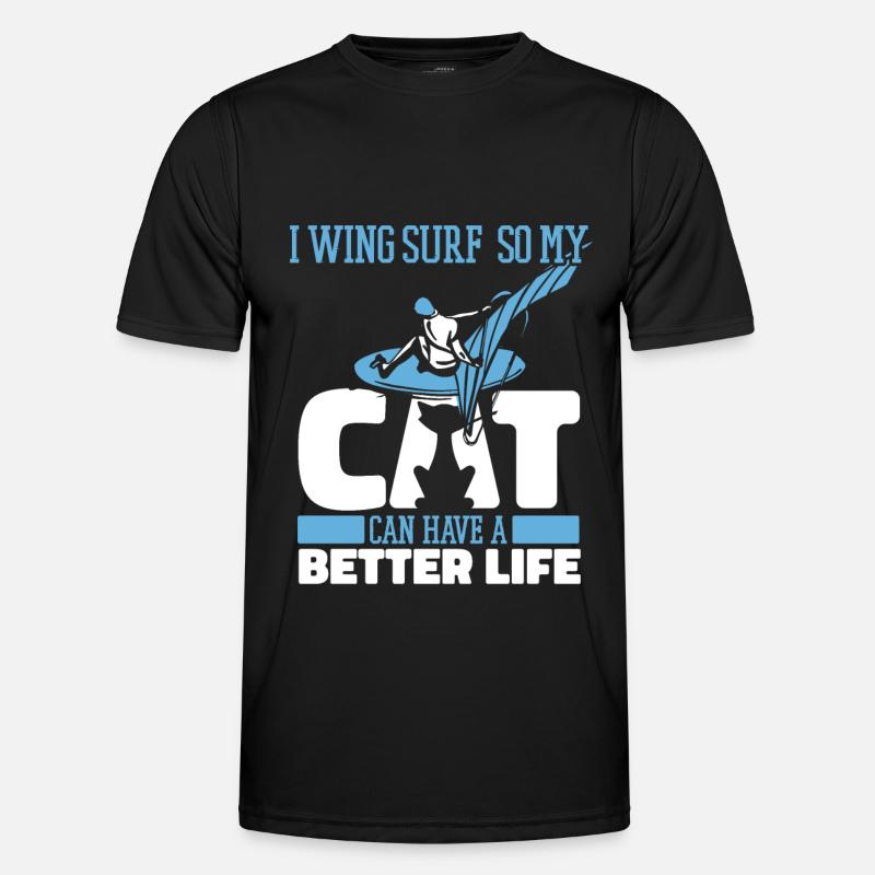 Wing Surf Wing Foil Katze - Männer Funktions-T-Shirt - Schwarz