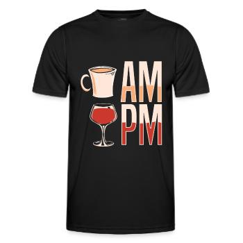 Coffee, Cafe, Wine, Coffee, Wine, Am PM - Men's Functional T-Shirt - black - Front - AI Model Male 178 dark (178cm)
