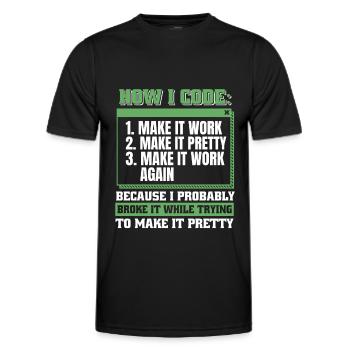 Développeur, Codeur, Programmeur - T-shirt sport Homme - noir - Devant - AI Model Male 178 dark (178cm)