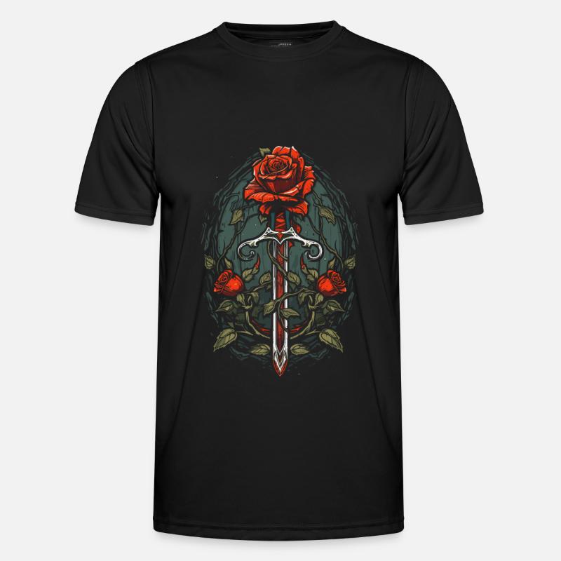 Red Rose Goth Sword - Men's Functional T-Shirt - black