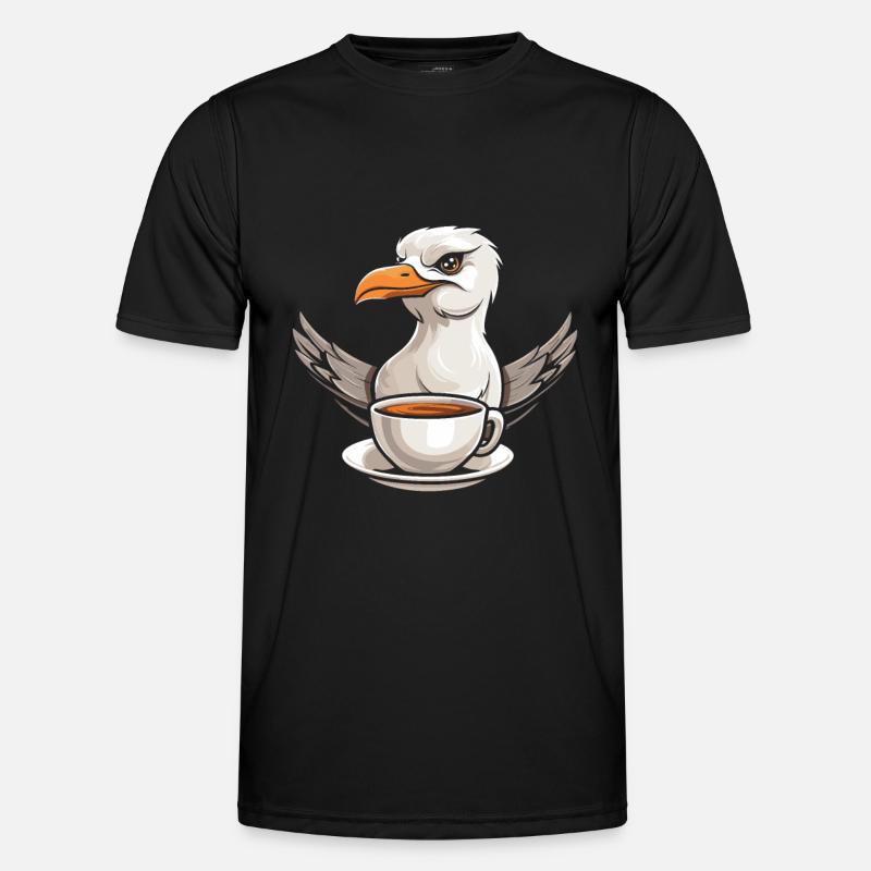 Möwe Kaffee - Männer Funktions-T-Shirt - Schwarz